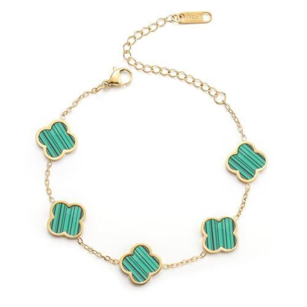 3413 18K Gold Plated Clover Lucky Bracelet Bracelet Dupes Green Flower Four